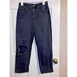 AMERICAN EAGLE Womens Black Wash Distressed Mom Straight Jeans Size 6 Short